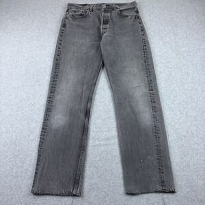 Vintage Levis Jeans Mens 33x32 Black 501 Straight Leg Faded 90s USA Made Raw Hem